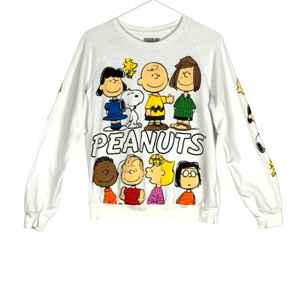 Peanuts Charlie Brown Gang Graphic Sweatshirt White Raglan Sleeve Pullover M 7-9